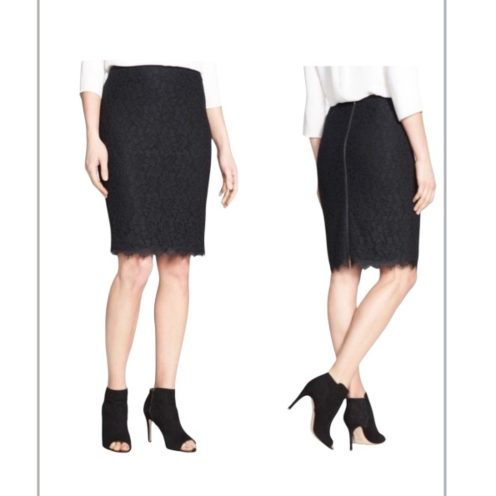 DIANE VON FURSTENBERG Scotia Black Lace Pencil Skirt Size 2